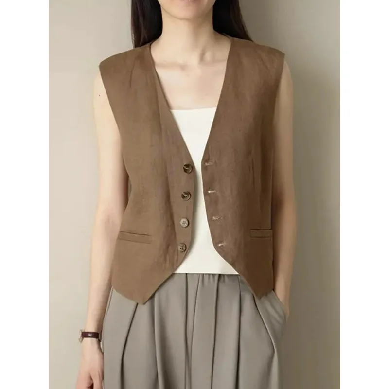 Women's British Retro Linen Vest - V Neck Single Breasted Sleeveless Waistcoat
Women's British Retro Linen Vest - V Neck Single Breasted Sleeveless Waistcoat