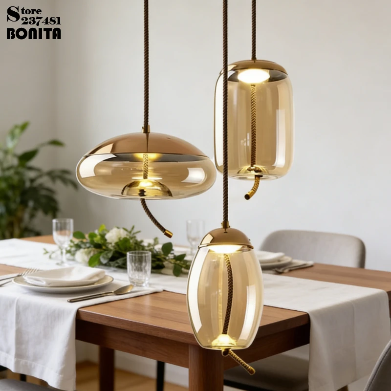 Modern Amber Glass & Thick Woven Rope Pendant Lamp, Elegant Decorative Light for Kitchen Island & Living Room,D20cm small size
Modern Amber Glass & Thick Woven Rope Pendant Lamp, Elegant Decorative Light for Kitchen Island & Living Room,D20cm small size