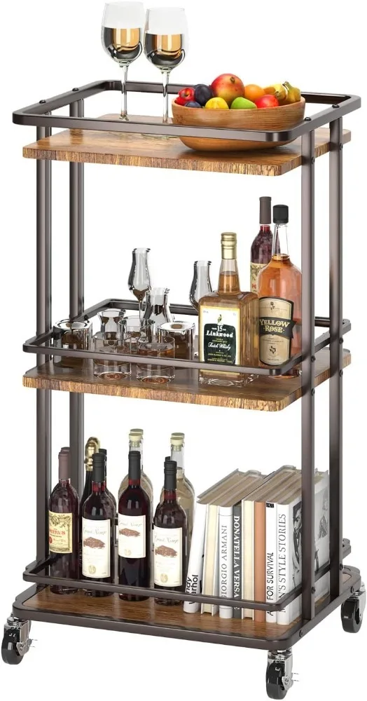 3-Tier Rolling Serving Bar Cart, Wood and Metal Kitchen Island Storage Cart with Wheels, Multifunction Utility Cart Storage Rack
3-Tier Rolling Serving Bar Cart, Wood and Metal Kitchen Island Storage Cart with Wheels, Multifunction Utility Cart Storage Rack