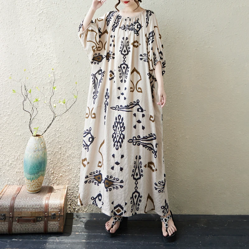 Large Size Artistic Cotton Linen Print Dress Loose Meat Concealing Slimming Holiday Style Robe Large Version Lantern Sleeve L...
Large Size Artistic Cotton Linen Print Dress Loose Meat Concealing Slimming Holiday Style Robe Large Version Lantern Sleeve L...