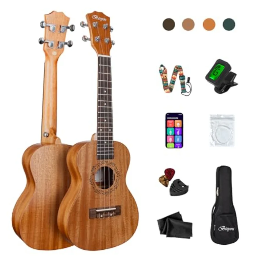 Concert ukulele for beginners and kids, mahogany wood body, natural finish, lightweight travel-friendly design with tuner, gig
Concert ukulele for beginners and kids, mahogany wood body, natural finish, lightweight travel-friendly design with tuner, gig