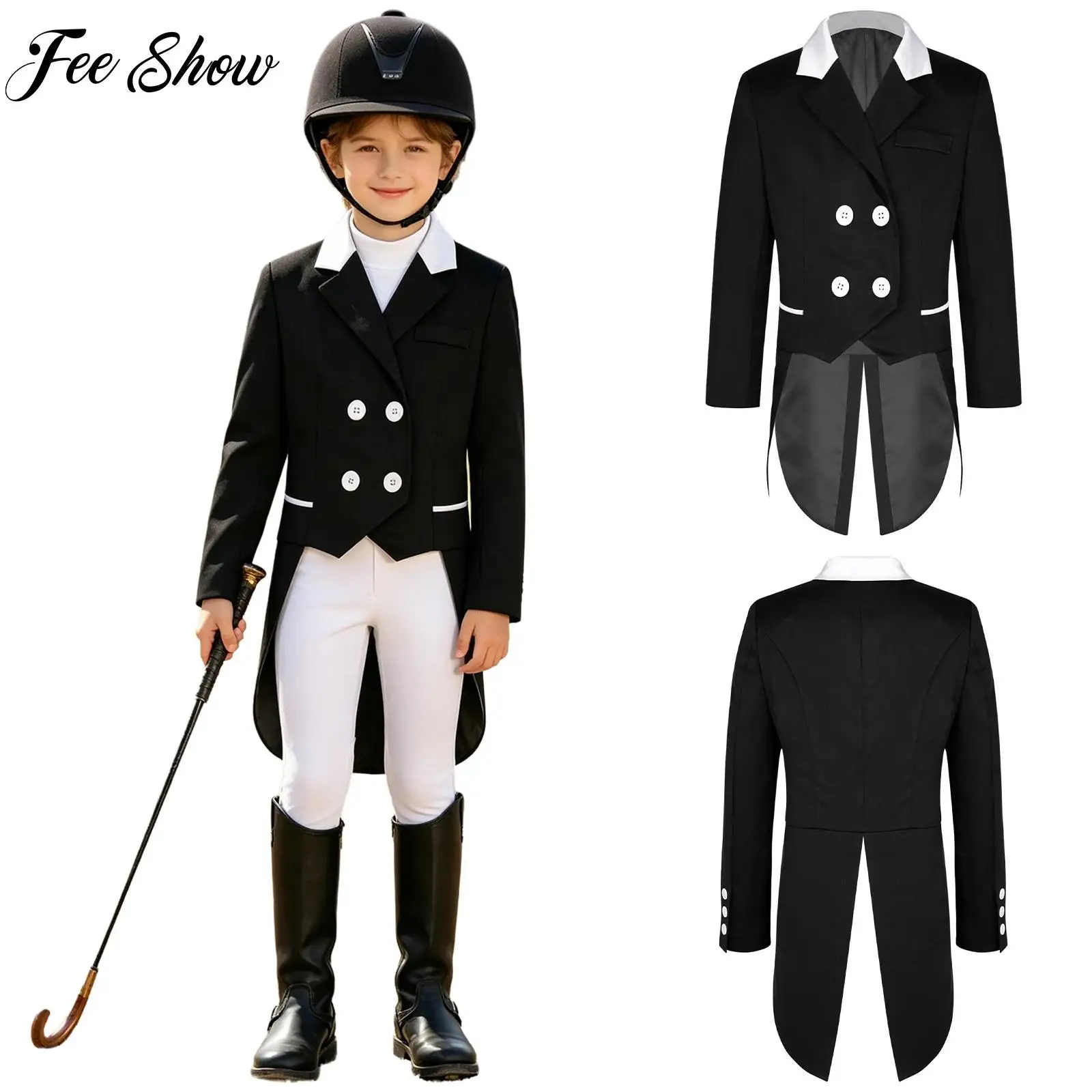 Kids Girls Equestrian Tailcoat Jacket Contrasting Lapel Collar Long Sleeve Button Irregular Hem Horse Riding Blazer Outerwear
Kids Girls Equestrian Tailcoat Jacket Contrasting Lapel Collar Long Sleeve Button Irregular Hem Horse Riding Blazer Outerwear