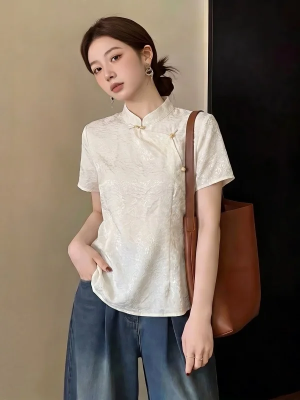 New Chinese Style Short Sleeve Button up Shirt Women's plus Size Summer 2026 Big Code Fat MM Shoulder Length Traditional Top
New Chinese Style Short Sleeve Button up Shirt Women's plus Size Summer 2026 Big Code Fat MM Shoulder Length Traditional Top