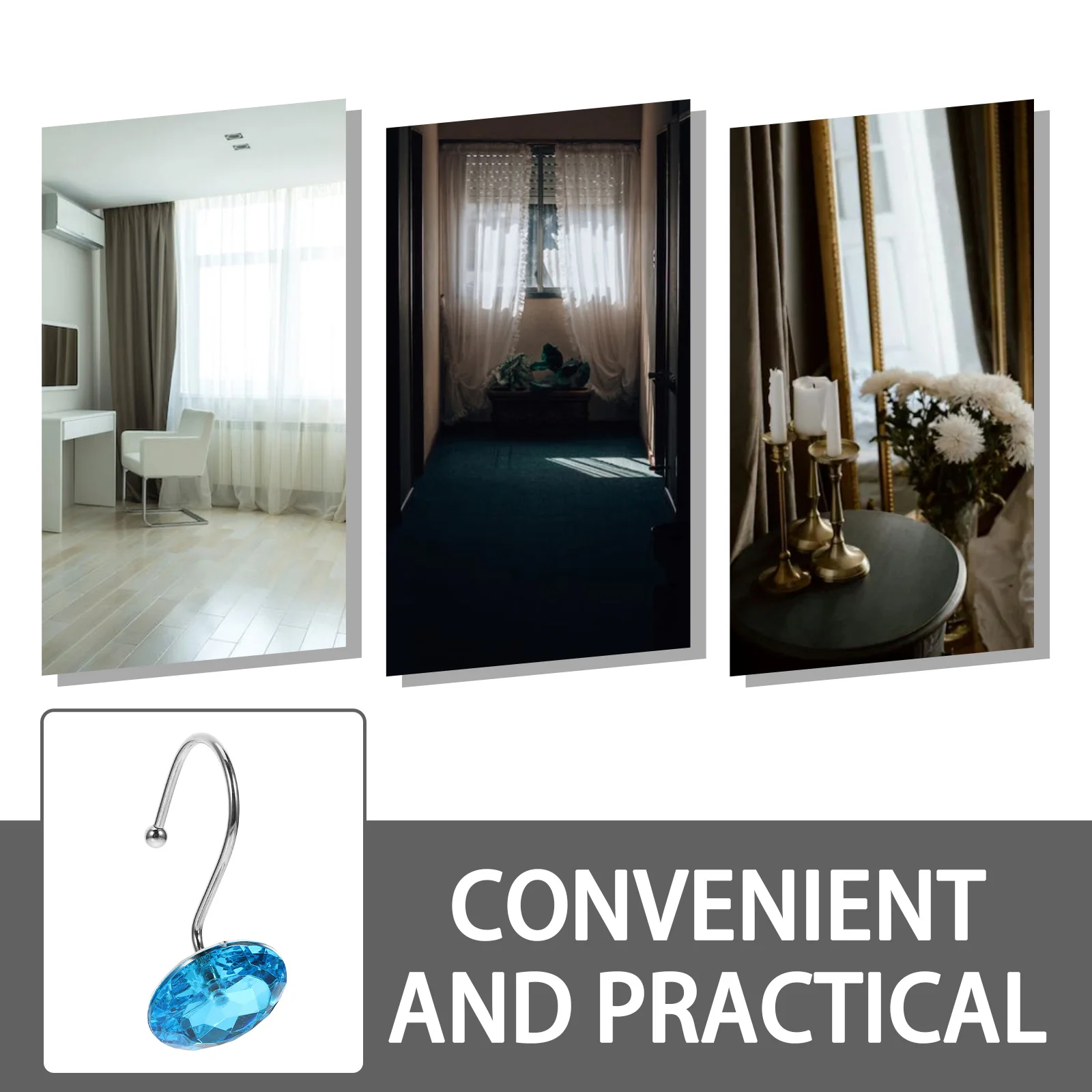 12Pcs Bath Shower Curtain Hooks Acrylic Metal Sturdy Hangers for Heavy Lightweight Curtains Smooth Glide Decorative Bathroom
12Pcs Bath Shower Curtain Hooks Acrylic Metal Sturdy Hangers for Heavy Lightweight Curtains Smooth Glide Decorative Bathroom