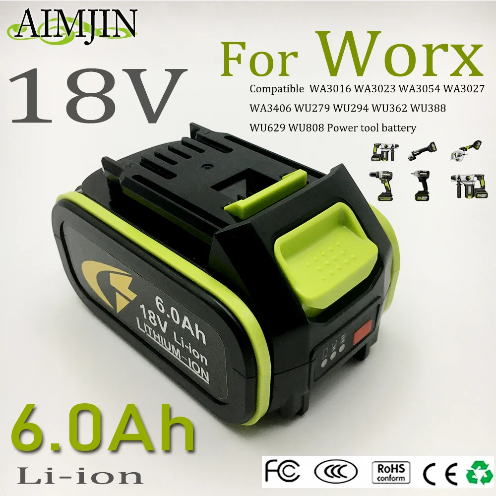 K For Worx 18V 20V Power tool battery 6.0AH WA3016 WA3023 WA3054 WA3027 WA3406 WU279 WU294 WU362 WU388 WU629 WU808
K For Worx 18V 20V Power tool battery 6.0AH WA3016 WA3023 WA3054 WA3027 WA3406 WU279 WU294 WU362 WU388 WU629 WU808