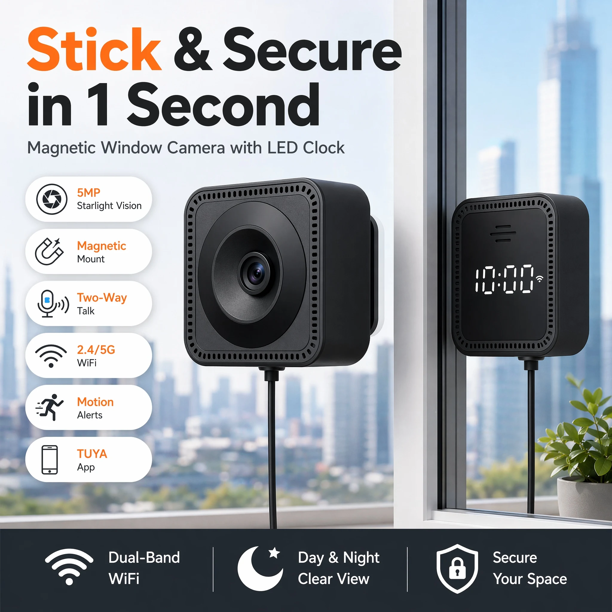 Window Camera LED Digital Clock Display HD 5MP 5G WIFI Camera Two-way Intercom Motion Detection TUYA APP Security Camera
Window Camera LED Digital Clock Display HD 5MP 5G WIFI Camera Two-way Intercom Motion Detection TUYA APP Security Camera