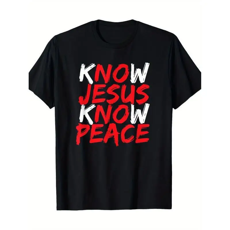 Christian T-shirt Know Jesus Know Peace Graphic Tee Religious Faith Apparel Unisex Casual Loose Fit Summer Cotton Top
Christian T-shirt Know Jesus Know Peace Graphic Tee Religious Faith Apparel Unisex Casual Loose Fit Summer Cotton Top