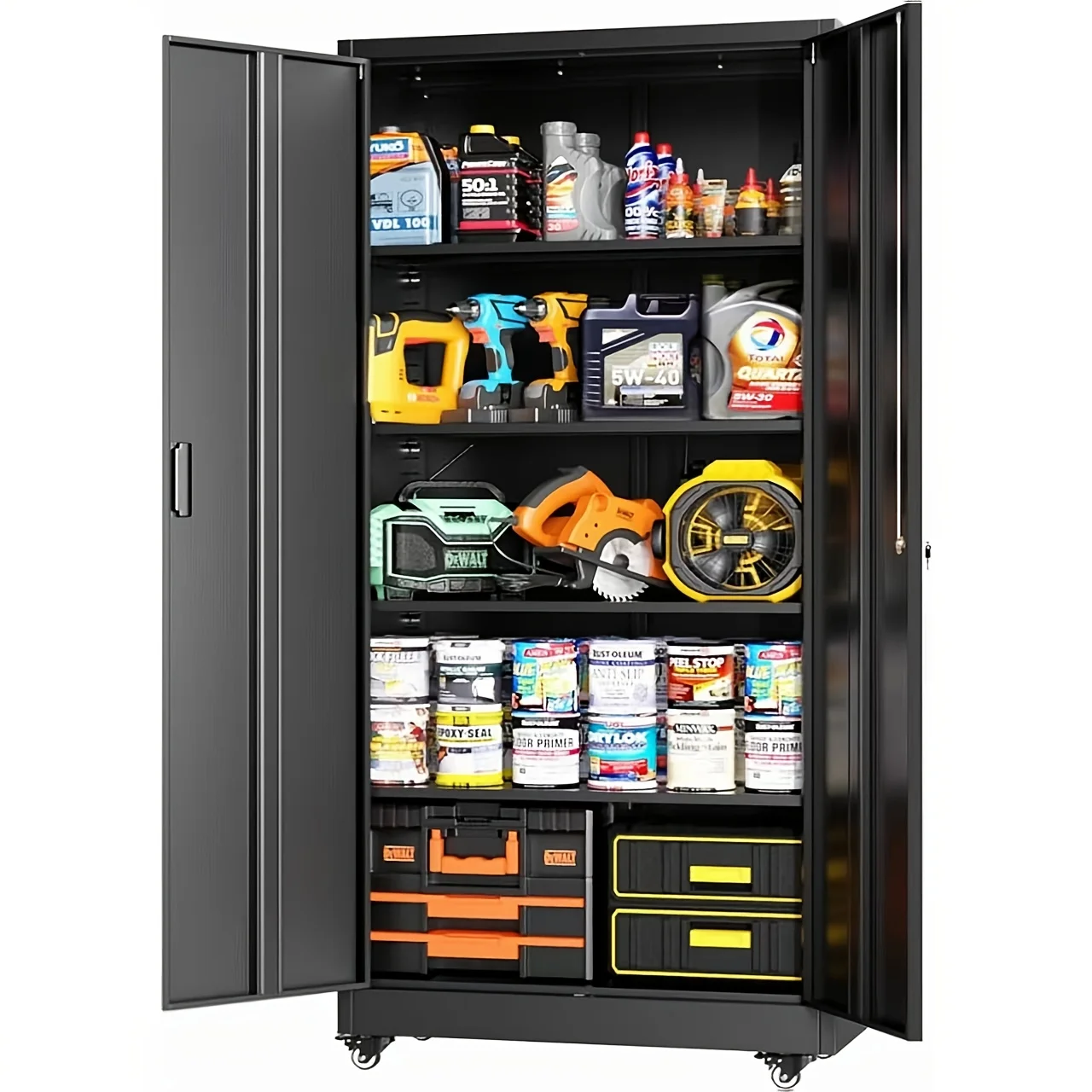 73"H Metal Rolling Storage Cabinet, Locking Tool Cabinet with 2 Doors, 4 Wheels And 4 Adjustable Shelves for Cabin, Home Office, Kitchen, Bathroom, Garage, Black
73"H Metal Rolling Storage Cabinet, Locking Tool Cabinet with 2 Doors, 4 Wheels And 4 Adjustable Shelves for Cabin, Home Office, Kitchen, Bathroom, Garage, Black