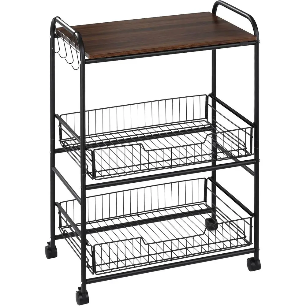 3-Tier Rolling Kitchen Island with Storage Baskets and Side Hooks, Walnut
3-Tier Rolling Kitchen Island with Storage Baskets and Side Hooks, Walnut