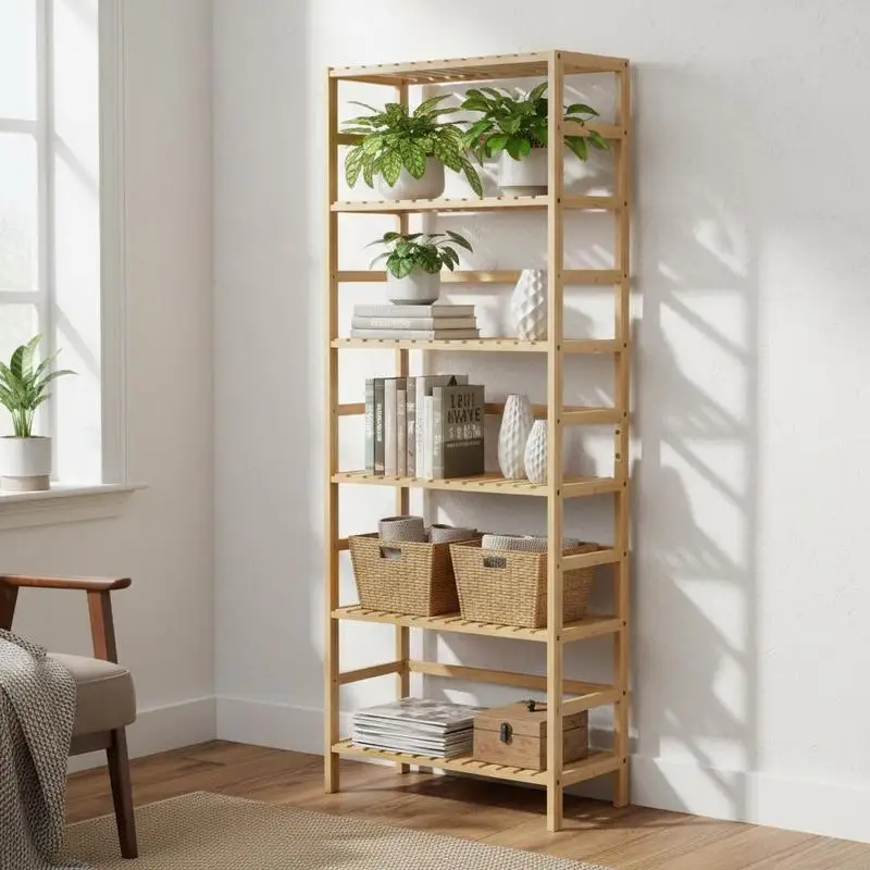 Bamboo Storage Tower 6-Tier Natural Wood Shelving Unit For Bathroom Bedroom Living Room Multi-tier Structure Narrow Design Open Shelving Frame Organization Solution
Bamboo Storage Tower 6-Tier Natural Wood Shelving Unit For Bathroom Bedroom Living Room Multi-tier Structure Narrow Design Open Shelving Frame Organization Solution