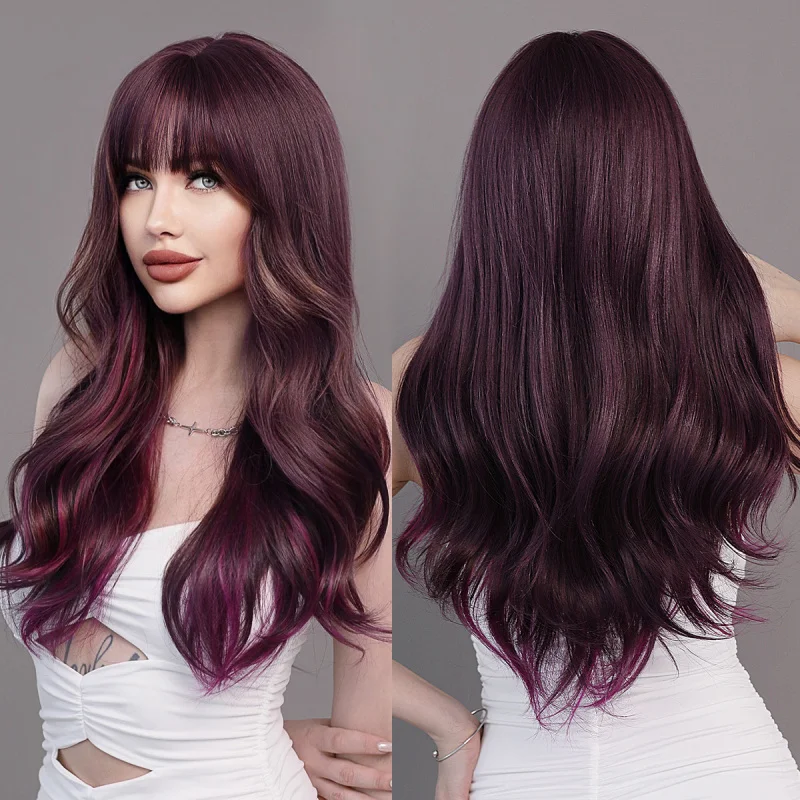 Long Wavy Purple Highlight Wigs with Bangs for Women Daily
Long Wavy Purple Highlight Wigs with Bangs for Women Daily