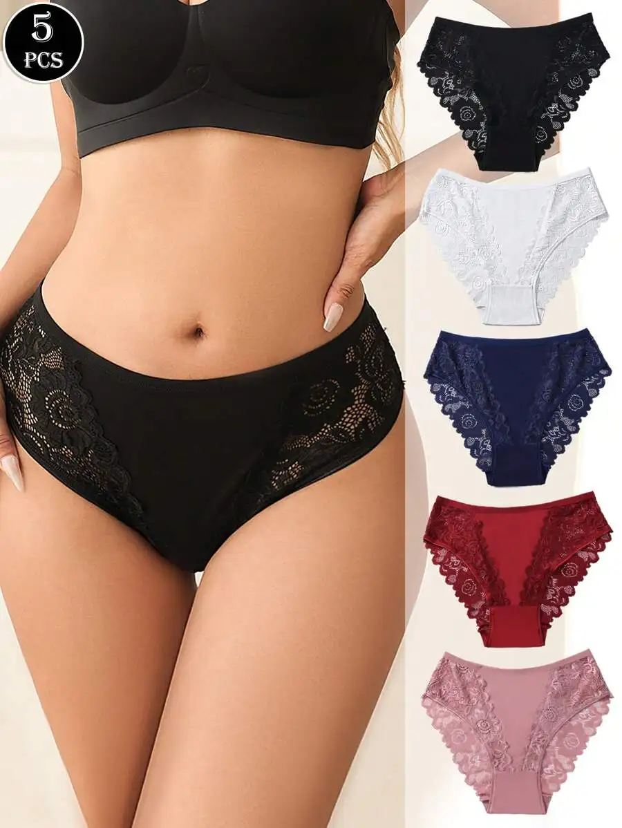5 Pcs Women Lace Trim Breathable Cotton Briefs Comfortable Underwear
5 Pcs Women Lace Trim Breathable Cotton Briefs Comfortable Underwear
