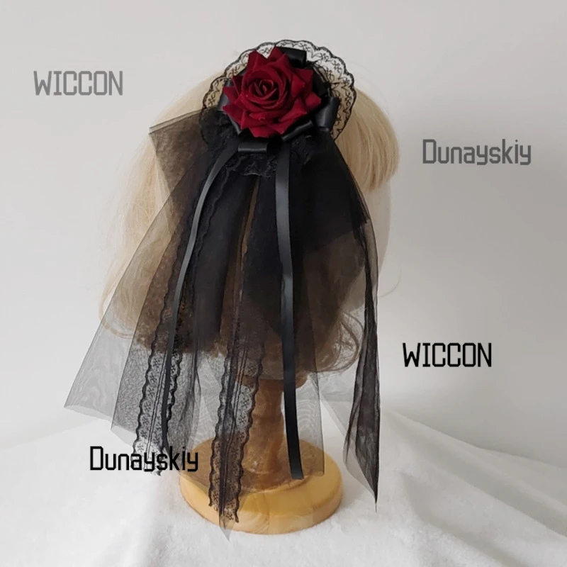 Gothic Lolita Black Rose Veil Dual-Layer Tulle Headdress Detachable Floral Hair Clips Dark Romance Hair Halloween/Cosplay
Gothic Lolita Black Rose Veil Dual-Layer Tulle Headdress Detachable Floral Hair Clips Dark Romance Hair Halloween/Cosplay