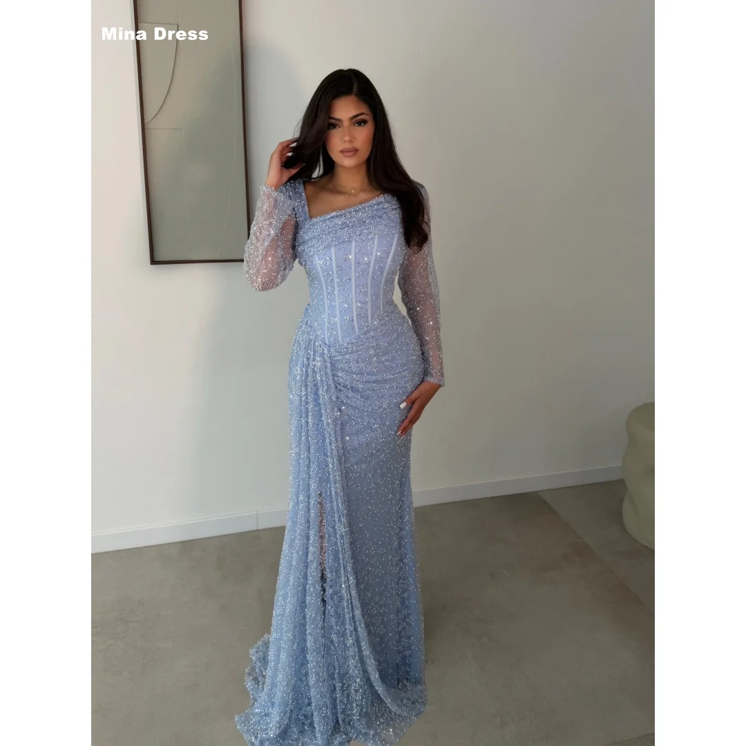 Mina Customized Blue Evening Dresses for Special Occasions Beads Birthday Dress Sequins. Slant Collar Elegant Women's Dresses
Mina Customized Blue Evening Dresses for Special Occasions Beads Birthday Dress Sequins. Slant Collar Elegant Women's Dresses