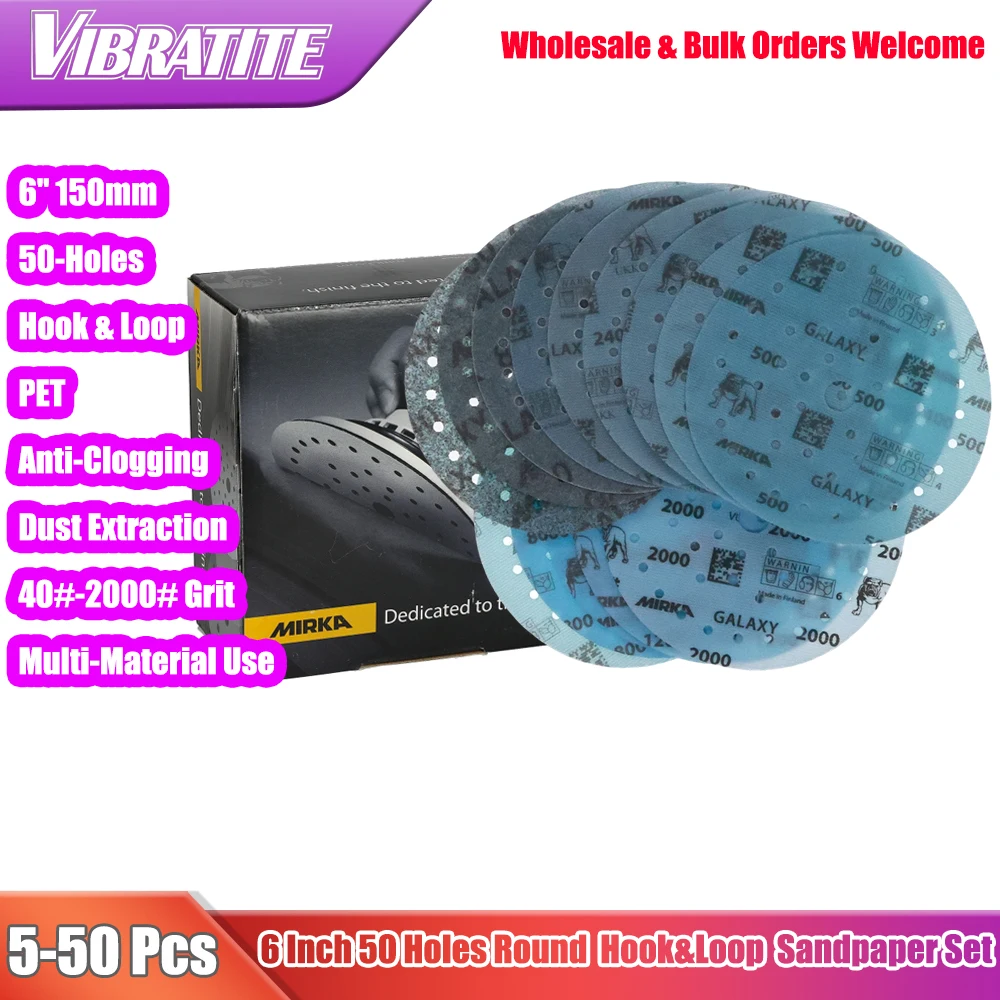 Mirka Galaxy PET 6 Inch 150mm 50 Hoels Multi-Hole Hook&Loop Ceramic / Aluminum Oxide Sanding Discs 40-2000 Grit Sandpaper
Mirka Galaxy PET 6 Inch 150mm 50 Hoels Multi-Hole Hook&Loop Ceramic / Aluminum Oxide Sanding Discs 40-2000 Grit Sandpaper