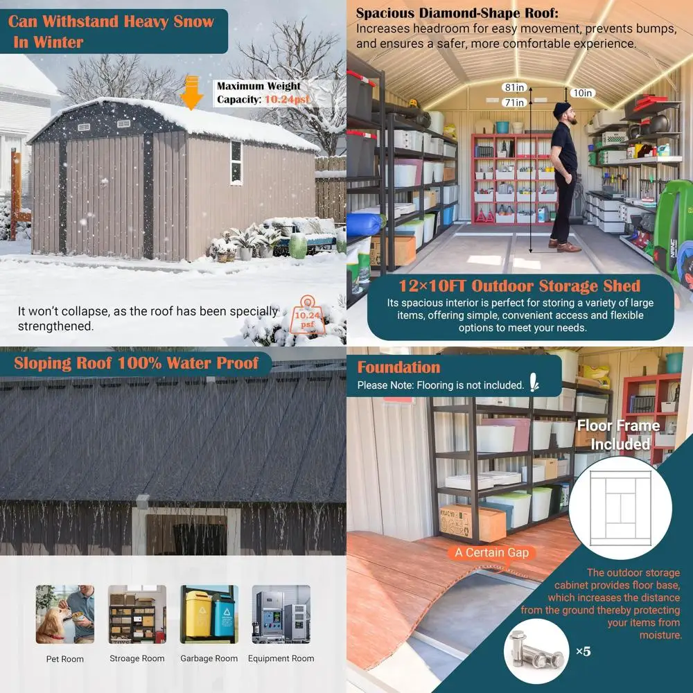 Наружный сарай из оцинкованной стали 10x12 с полкой, ромбовидной крышей, 4 вентиляционными отверстиями и запираемым механизмом для садовых инструментов и заднего двора
Наружный сарай из оцинкованной стали 10x12 с полкой, ромбовидной крышей, 4 вентиляционными отверстиями и запираемым механизмом для садовых инструментов и заднего двора