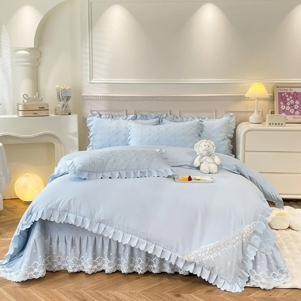 Solid Color Bedding Set Washed Cotton Skin-friendly Duvet Cover Set Ruffle Lace Pillowcases Bed Skirt Four-piece Set Home Decor
Solid Color Bedding Set Washed Cotton Skin-friendly Duvet Cover Set Ruffle Lace Pillowcases Bed Skirt Four-piece Set Home Decor