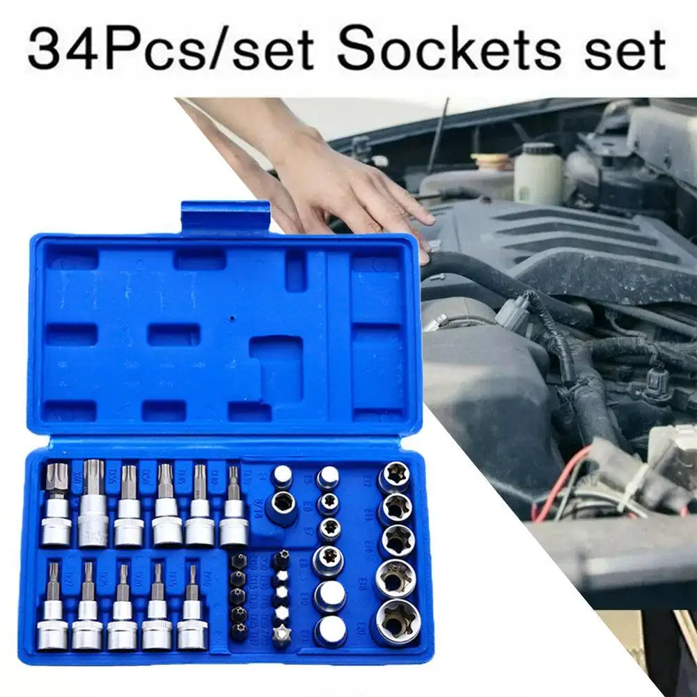 34Pcs Torx Star Sockets & Bit Set With Case, Male & Female E-Security Bits, Torque Drive Hand Tool Socket Disassembly Kit
34Pcs Torx Star Sockets & Bit Set With Case, Male & Female E-Security Bits, Torque Drive Hand Tool Socket Disassembly Kit