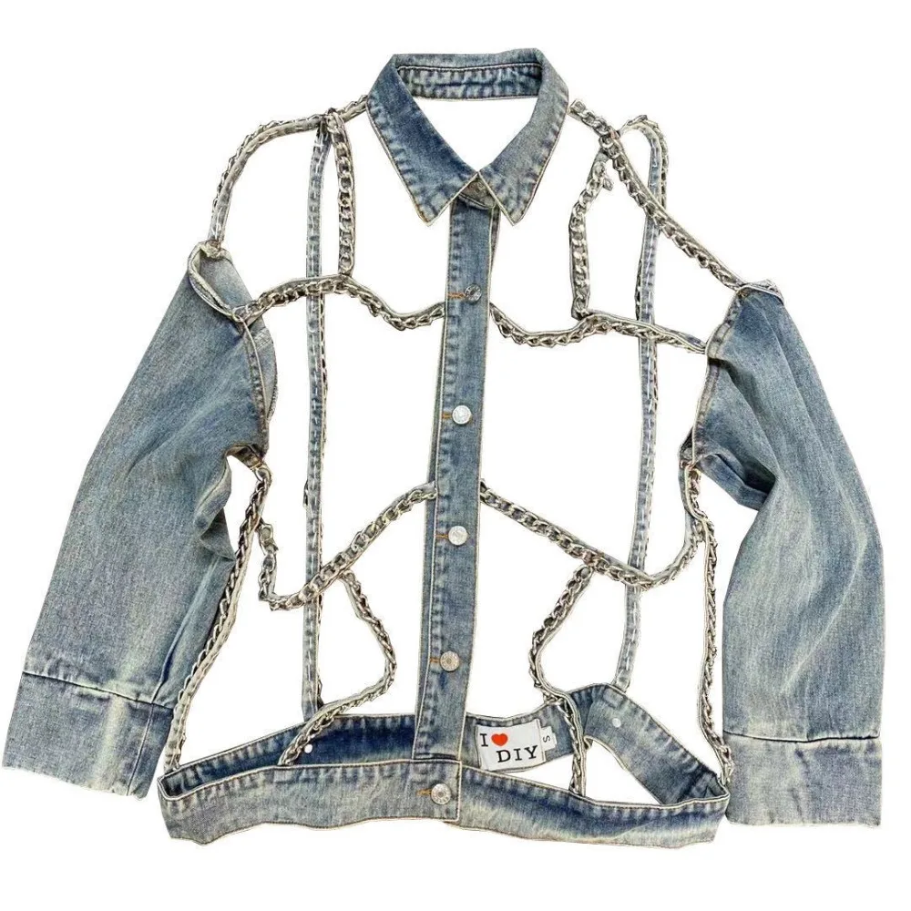 Denim Coat Women's Clothing Punk Style Coats Casual Jackets Women Streetwear Clothing Retro Jacket Hollow Out Chains Cut Out
Denim Coat Women's Clothing Punk Style Coats Casual Jackets Women Streetwear Clothing Retro Jacket Hollow Out Chains Cut Out