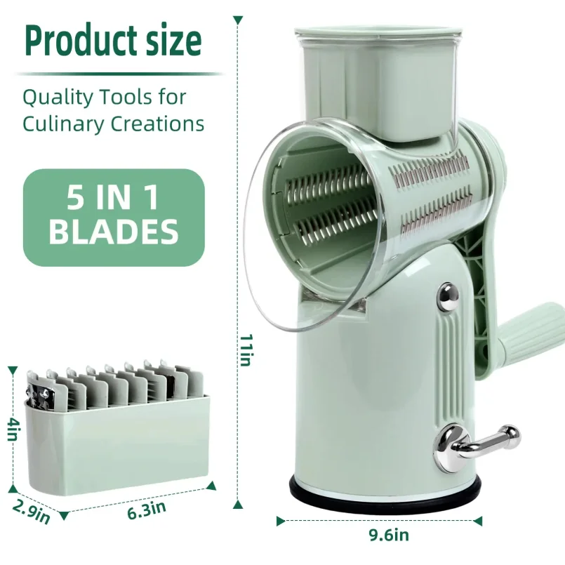 Rotary Cheese Grater with Handle, Vegetable Shredder with 5 Replaceable Blades & Strong Suction Base, Round Food Slicer & Choppe
Rotary Cheese Grater with Handle, Vegetable Shredder with 5 Replaceable Blades & Strong Suction Base, Round Food Slicer & Choppe
