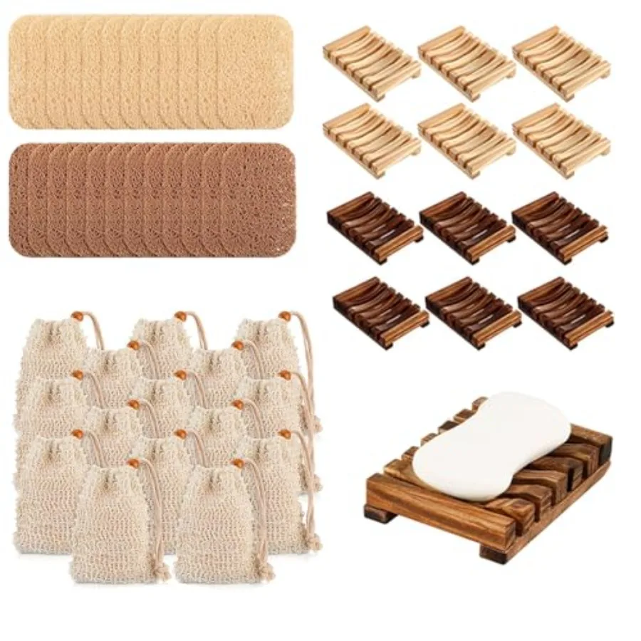 Soap Saver Set 72Pcs Including Wooden Dish Exfoliating Bag Saver Pads Bulk with Self-Drain for Shower Bath Home Toilet Kitchen
Soap Saver Set 72Pcs Including Wooden Dish Exfoliating Bag Saver Pads Bulk with Self-Drain for Shower Bath Home Toilet Kitchen