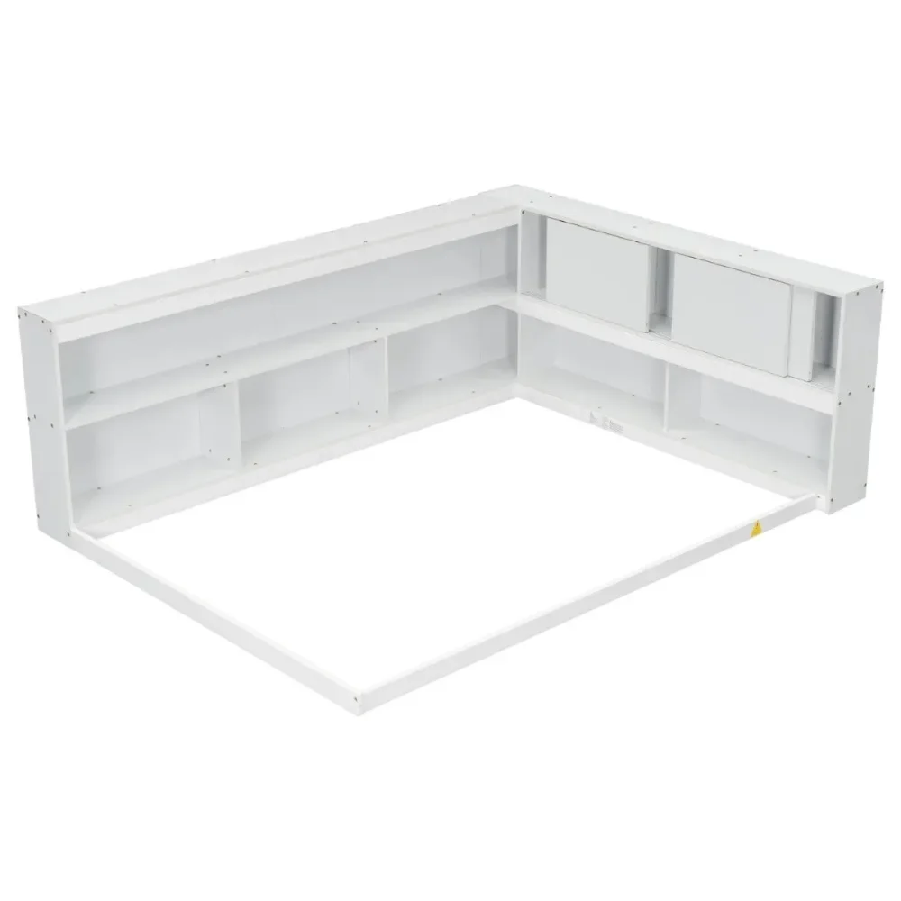 Modern Full Size Platform Bed with L-Shaped Bookcases + Sliding Doors, Solid Wood Floor Bed Frame without Slats, Corner BedFrame
Modern Full Size Platform Bed with L-Shaped Bookcases + Sliding Doors, Solid Wood Floor Bed Frame without Slats, Corner BedFrame