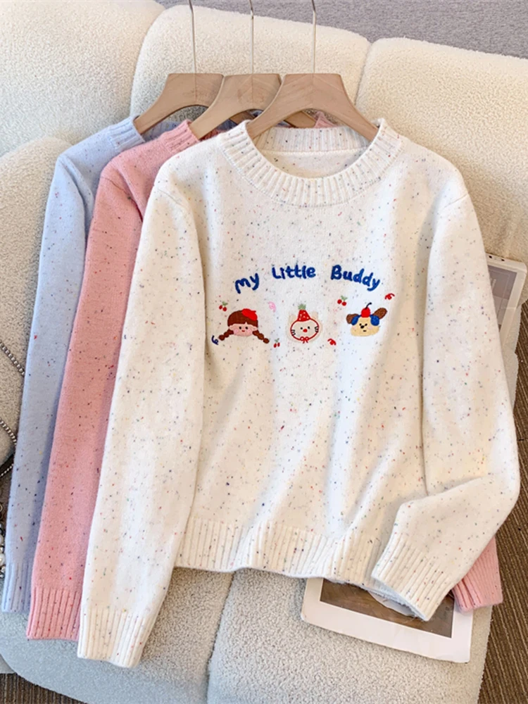 Winter New Casual Long Sleeved Loose Women's Sweet Knit Sweater Korean Fashion Student Cartoon Embroidery Pullover Sweater
Winter New Casual Long Sleeved Loose Women's Sweet Knit Sweater Korean Fashion Student Cartoon Embroidery Pullover Sweater