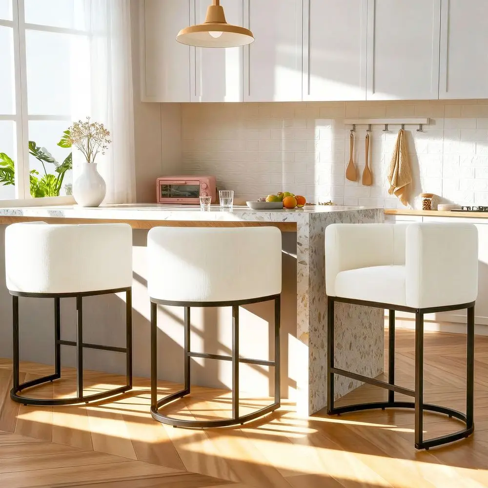H Counter Height Bar Stools Set of 3, Modern Barrel Counter Stools with Backrest and Arms, Linen Fabric Upholstered Accent Bars
H Counter Height Bar Stools Set of 3, Modern Barrel Counter Stools with Backrest and Arms, Linen Fabric Upholstered Accent Bars