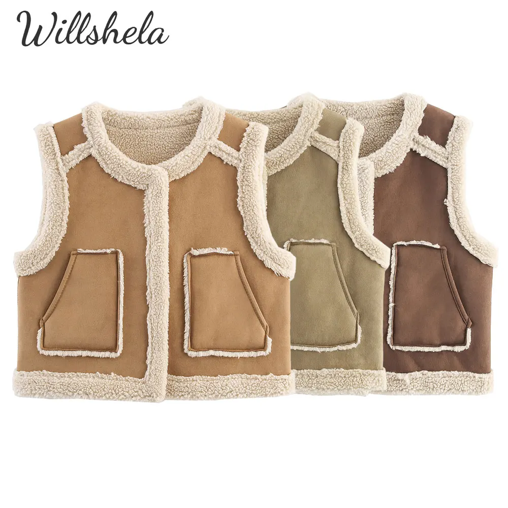 Willshela женская модная однотонная зимняя теплая куртка жилет без рукавов с круглым вырезом женские шикарные женские повседневные флисовые майки Mujer 
Willshela женская модная однотонная зимняя теплая куртка жилет без рукавов с круглым вырезом женские шикарные женские повседневные флисовые майки Mujer