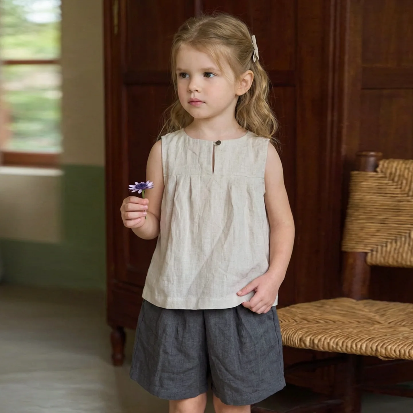 Linen Children Round Neck T-shirt with Loose Hem Sleeveless Vest Cute Loose Top for Girls and Babies
Linen Children Round Neck T-shirt with Loose Hem Sleeveless Vest Cute Loose Top for Girls and Babies