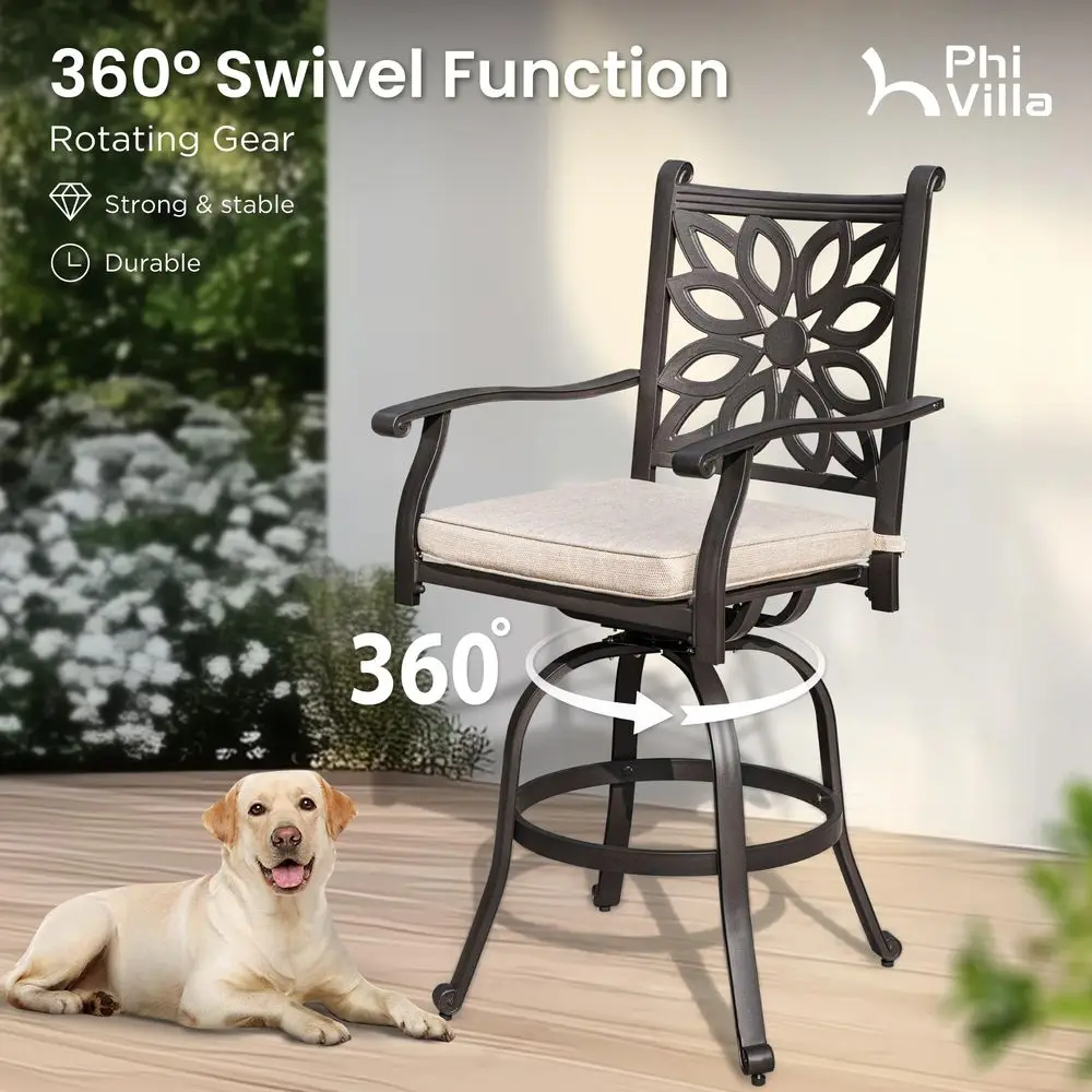 Patio Furniture Set, Brown 3Pcs Cast Aluminum High Top Table and Swivel Bar Stools with Cushion, Pub Bistro Set for Outdoor
Patio Furniture Set, Brown 3Pcs Cast Aluminum High Top Table and Swivel Bar Stools with Cushion, Pub Bistro Set for Outdoor