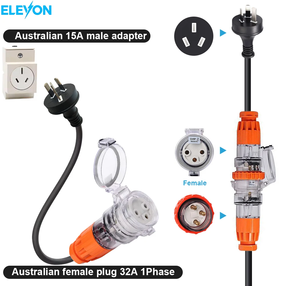 ELEVON 32A 1-Phase To 15A Adapter Electric Vehicle Charger Australian 32A To 15A Electric Vehicle Charger Connector
ELEVON 32A 1-Phase To 15A Adapter Electric Vehicle Charger Australian 32A To 15A Electric Vehicle Charger Connector
