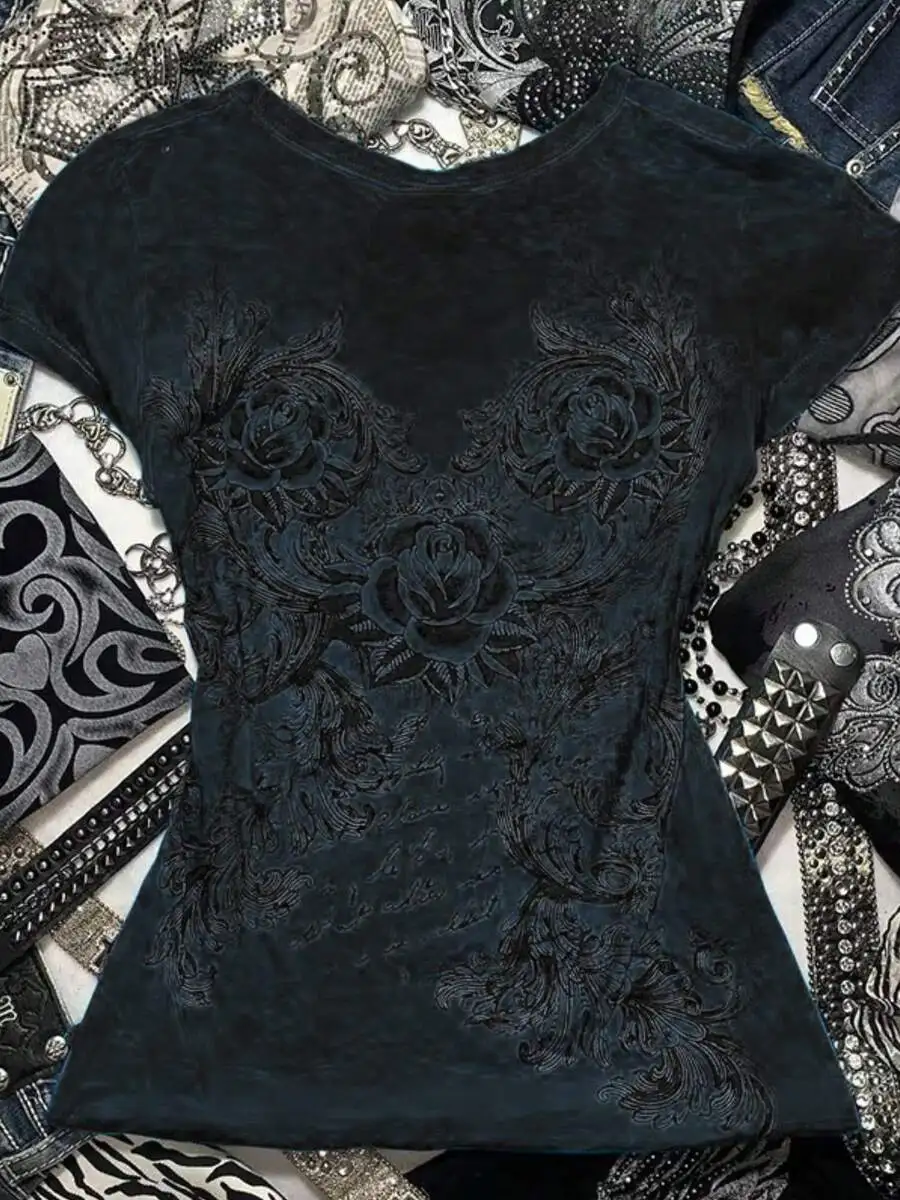 Women Vintage Gothic Rose Print Short Sleeve T-Shirt Slim Fit Round Neck Summer Streetwear
Women Vintage Gothic Rose Print Short Sleeve T-Shirt Slim Fit Round Neck Summer Streetwear