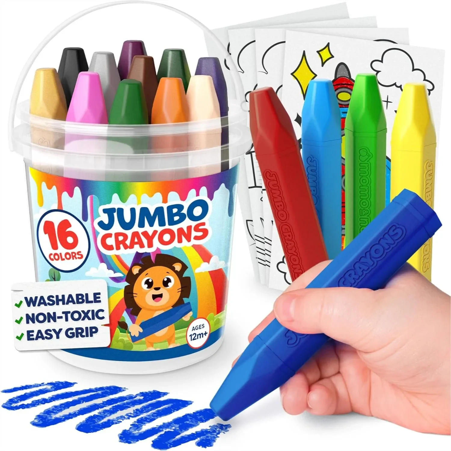 Jumbo Crayons For Toddlers 1-3 - 16pc Toddler Crayons For Kids Ages 4-8 1-3 2-4 - With Printed & PDF Crayon Color Sheets - Non Toxic, Washable, Large & Easy To Grip - Toddler Coloring Art Supplies
Jumbo Crayons For Toddlers 1-3 - 16pc Toddler Crayons For Kids Ages 4-8 1-3 2-4 - With Printed & PDF Crayon Color Sheets - Non Toxic, Washable, Large & Easy To Grip - Toddler Coloring Art Supplies
