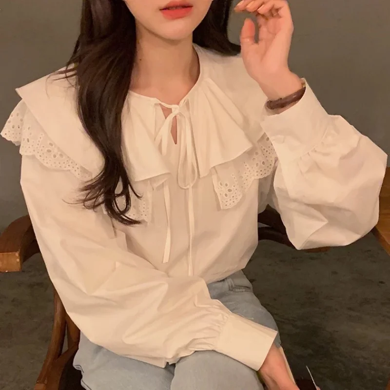 South KoreachicAutumn French Retro Design Sense Tie Patchwork Double Layer Collar Embroidered Hollow Lace Blouse
South KoreachicAutumn French Retro Design Sense Tie Patchwork Double Layer Collar Embroidered Hollow Lace Blouse