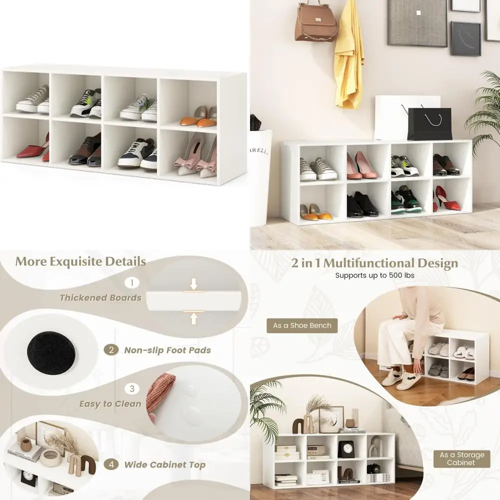 Скамья для хранения вещей шириной 40 дюймов с полкой для обуви на 8 кубов для организации прихожей
Скамья для хранения вещей шириной 40 дюймов с полкой для обуви на 8 кубов для организации прихожей