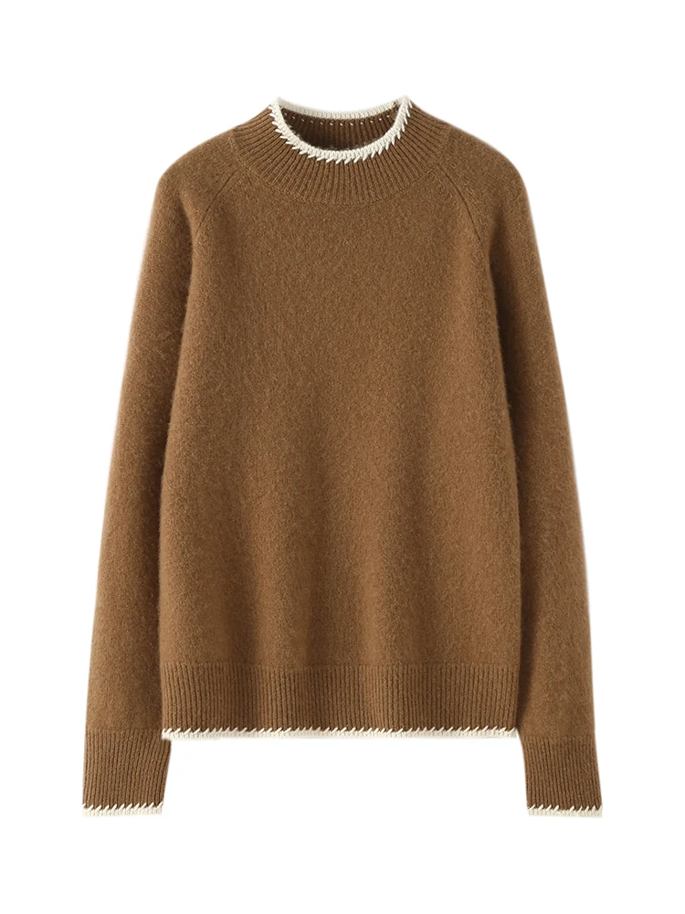 Women 100% Cashmere Sweater Mock-neck Long Sleeve Pullovers Autumn Winter Thick Casual Collision Color Cashmere Knitwear Top
Women 100% Cashmere Sweater Mock-neck Long Sleeve Pullovers Autumn Winter Thick Casual Collision Color Cashmere Knitwear Top