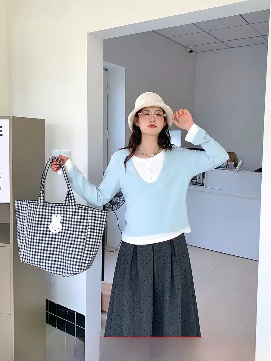 Вязаный свитер Miu Sle с двойным воротником для женщин больших размеров, мягкий повседневный топ с цветовыми блоками, стройнящий силуэт, для осени
Вязаный свитер Miu Sle с двойным воротником для женщин больших размеров, мягкий повседневный топ с цветовыми блоками, стройнящий силуэт, для осени