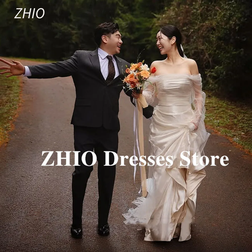 ZHIO Simple Off the Shoulder Train Korea Wedding Dresses Photo Shoot Elegant Satin And Tulle Bride Gowns Corset Back Customized
ZHIO Simple Off the Shoulder Train Korea Wedding Dresses Photo Shoot Elegant Satin And Tulle Bride Gowns Corset Back Customized