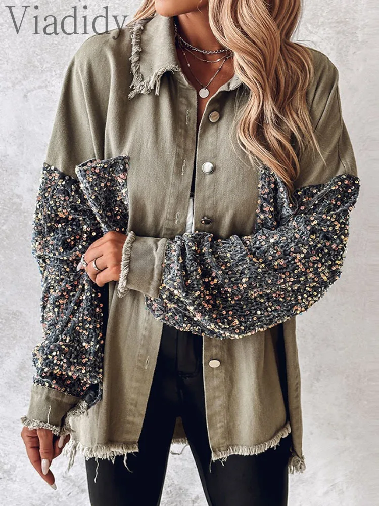 Women's Casual Solid Color Turn Down Collar Sequins Decor Pocket Design Long Sleeve Button Front Shirt Jacket Coat
Women's Casual Solid Color Turn Down Collar Sequins Decor Pocket Design Long Sleeve Button Front Shirt Jacket Coat