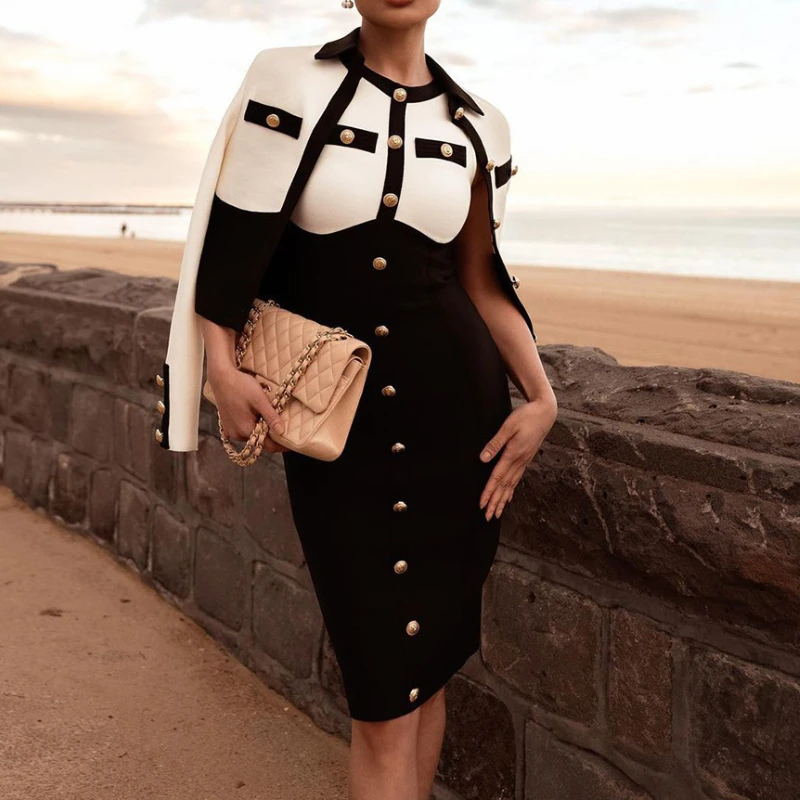 Black bandage skirt elegant black and white splicing single-breasted thin celebrity temperament hip-wrapped OL dress new hot-sel
Black bandage skirt elegant black and white splicing single-breasted thin celebrity temperament hip-wrapped OL dress new hot-sel