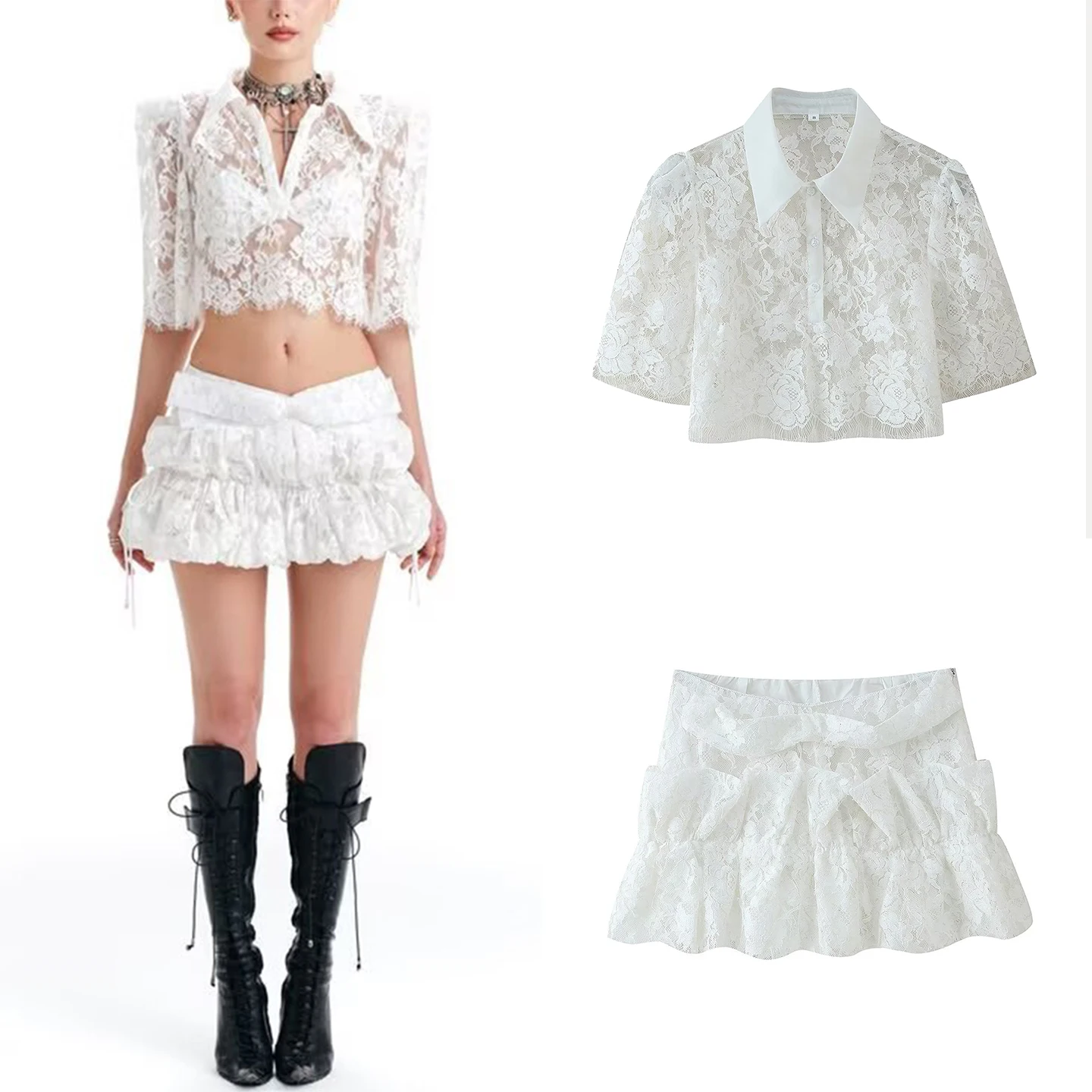 Z 2025 New Summer Faion Personalized Lace ort Sve irt Knot f Skirt Two-Piece Set Women's Clothing
Z 2025 New Summer Faion Personalized Lace ort Sve irt Knot f Skirt Two-Piece Set Women's Clothing