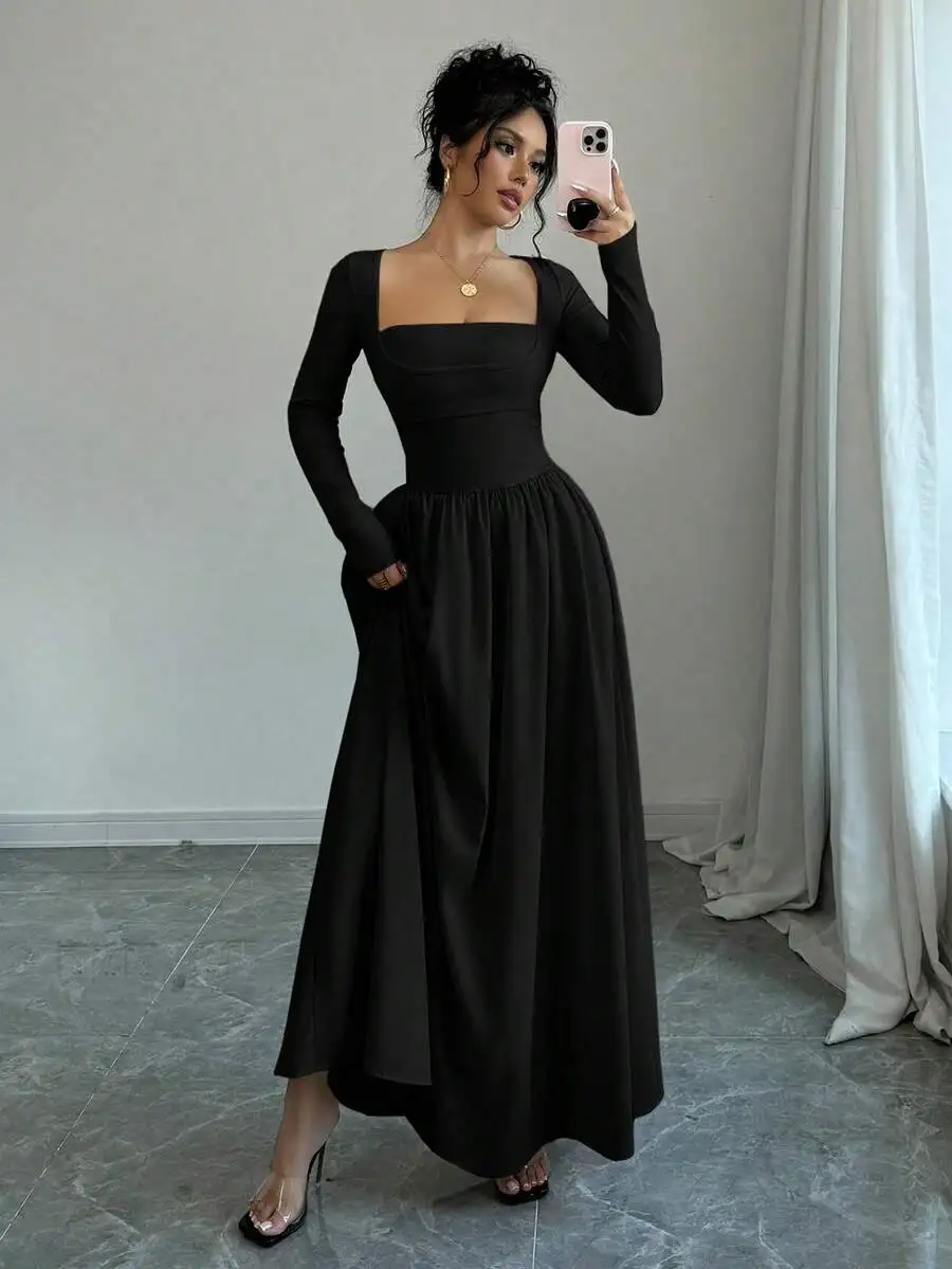 Womens Square Neck Long Sleeve Cinched Waist A-Line Maxi Dress
Womens Square Neck Long Sleeve Cinched Waist A-Line Maxi Dress