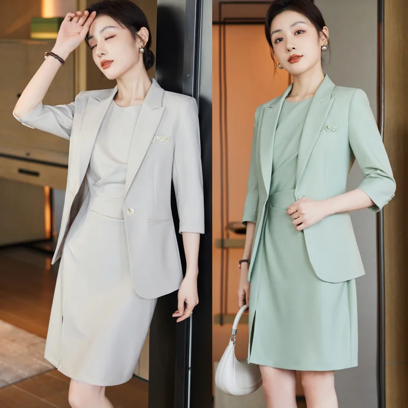 Business Suit Women's Suit Dress and Coat Summer Thin Fashion Suit Temperament Goddess Style 3/4 Sleeve Formal Wear
Business Suit Women's Suit Dress and Coat Summer Thin Fashion Suit Temperament Goddess Style 3/4 Sleeve Formal Wear