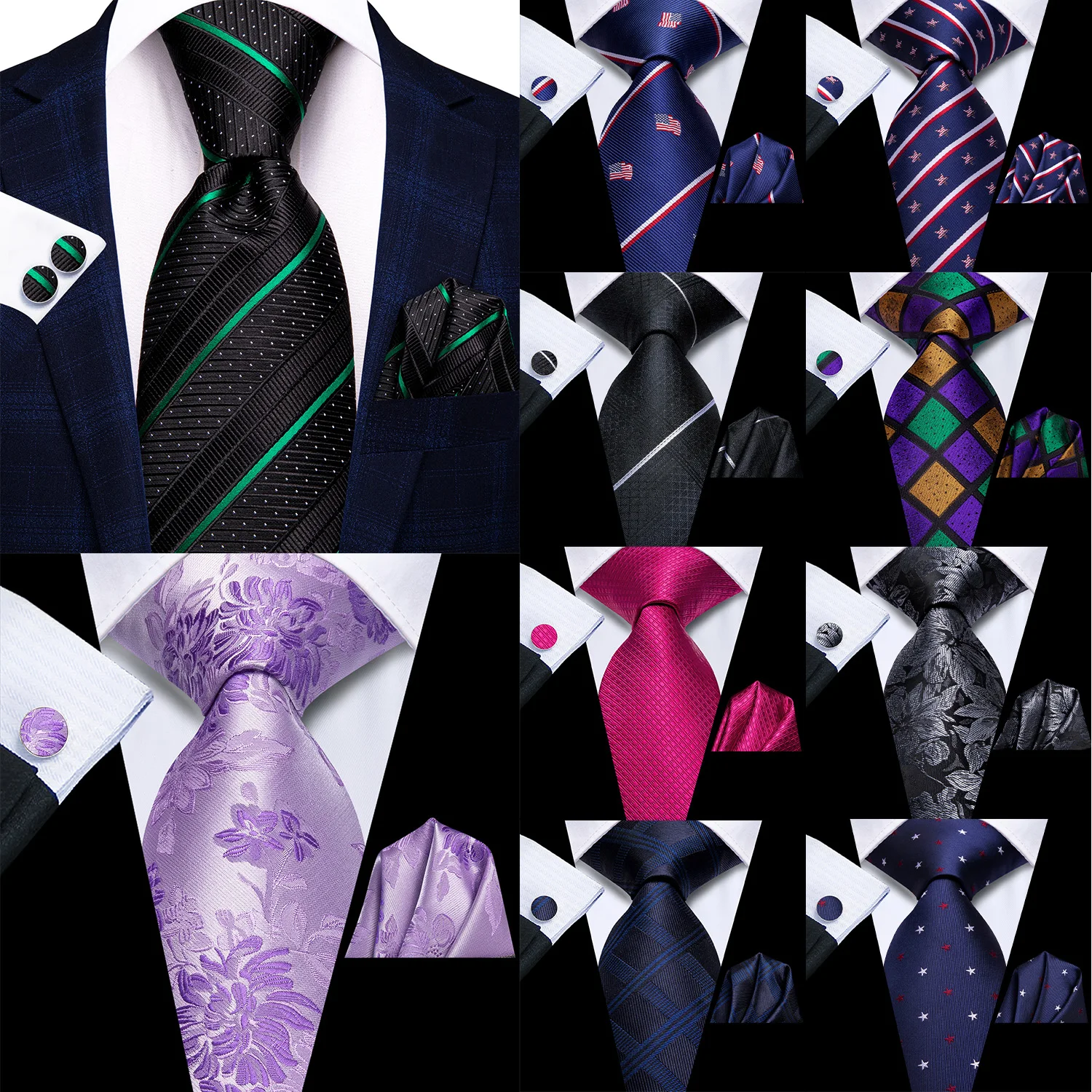 Hi-Tie Mens Tie Set Black Green Purple Geometric Striped Paisley Floral Starss For Men Design Hanky Cufflink Dropshipping Gift
Hi-Tie Mens Tie Set Black Green Purple Geometric Striped Paisley Floral Starss For Men Design Hanky Cufflink Dropshipping Gift