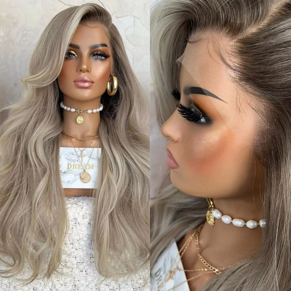 28 Inches Gray Blonde Synthetic Lace Frontal Wigs Long Length Body Wave Women's Wig Original Factory Cheap Wigs On Clearance
28 Inches Gray Blonde Synthetic Lace Frontal Wigs Long Length Body Wave Women's Wig Original Factory Cheap Wigs On Clearance