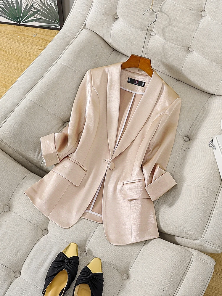 Summer Thin Acetate Satin Women's Jacket Lightweight Luxury Feel Seven-Quarter Sleeve Formal Wear Business Commute Style
Summer Thin Acetate Satin Women's Jacket Lightweight Luxury Feel Seven-Quarter Sleeve Formal Wear Business Commute Style