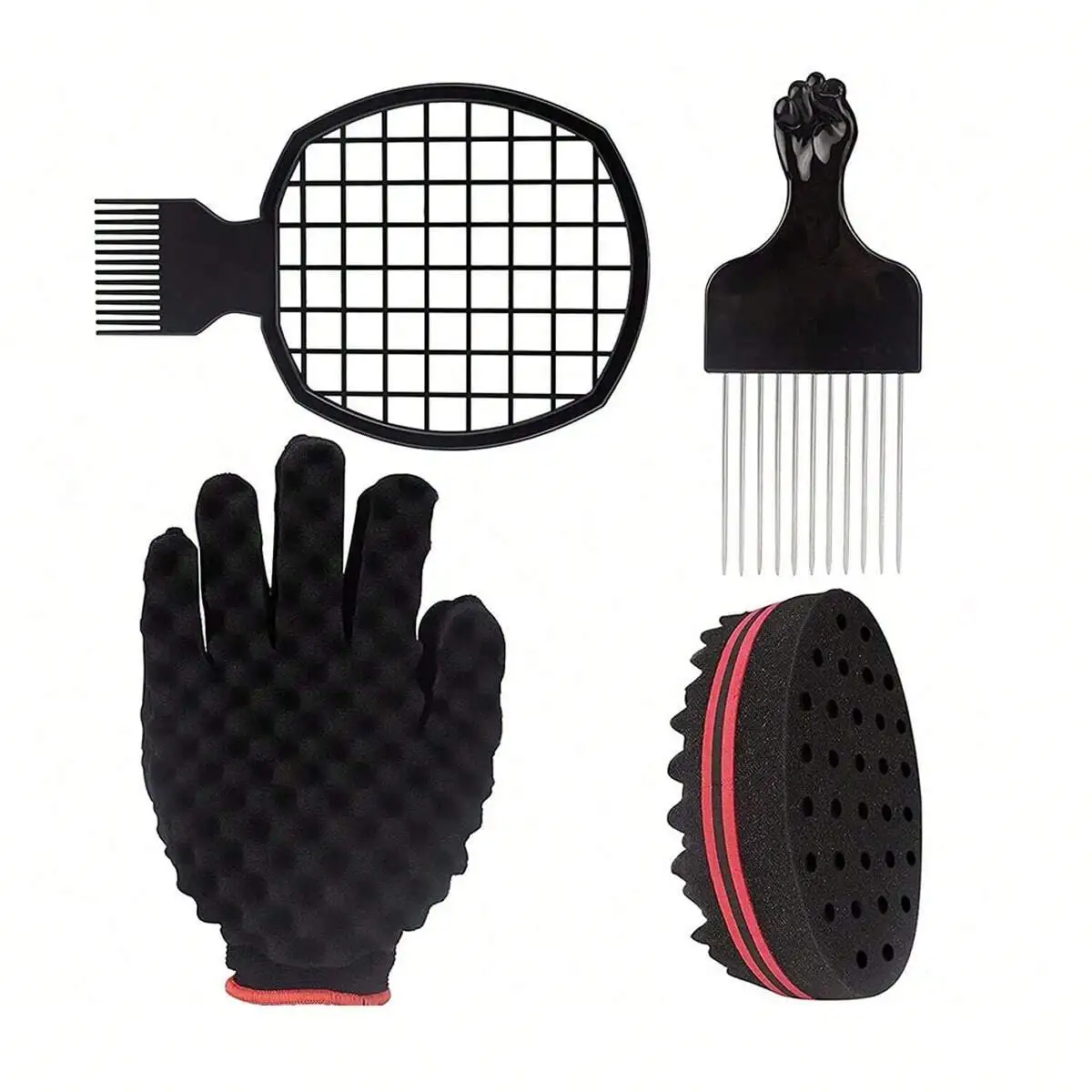 4pcs Comb Set For Afro Hair, One-Piece Low Allergic Hair Enhancer Kit: Sponge And Metal Pick - Enhance Your Style, For Men And Women, With Magic Twist And Curl Sponge, And Free Hair Pick, Suitable For African Braided Hairstyle Tangled And Curly Hair Spong
4pcs Comb Set For Afro Hair, One-Piece Low Allergic Hair Enhancer Kit: Sponge And Metal Pick - Enhance Your Style, For Men And Women, With Magic Twist And Curl Sponge, And Free Hair Pick, Suitable For African Braided Hairstyle Tangled And Curly Hair Spong