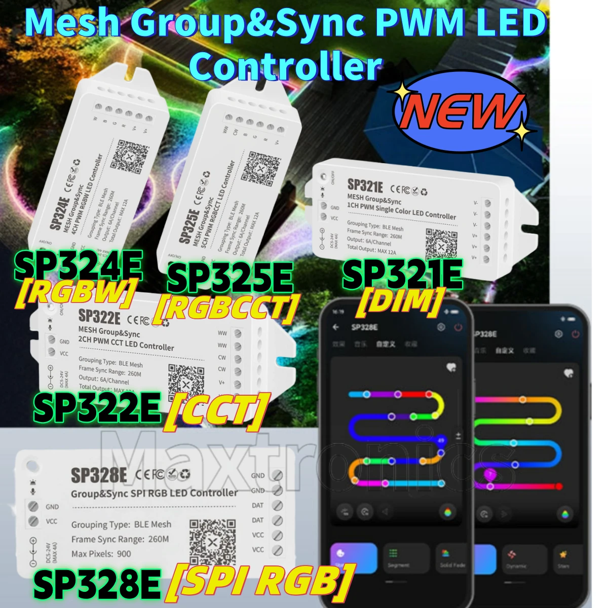 1-5CH Mesh Group&Sync PWM светодиодный контроллер Bluetooth APP SP322E SP323E SP324E SP325E SP328E для светодиодных лент Dim RGB CCT RGBW 
1-5CH Mesh Group&Sync PWM светодиодный контроллер Bluetooth APP SP322E SP323E SP324E SP325E SP328E для светодиодных лент Dim RGB CCT RGBW