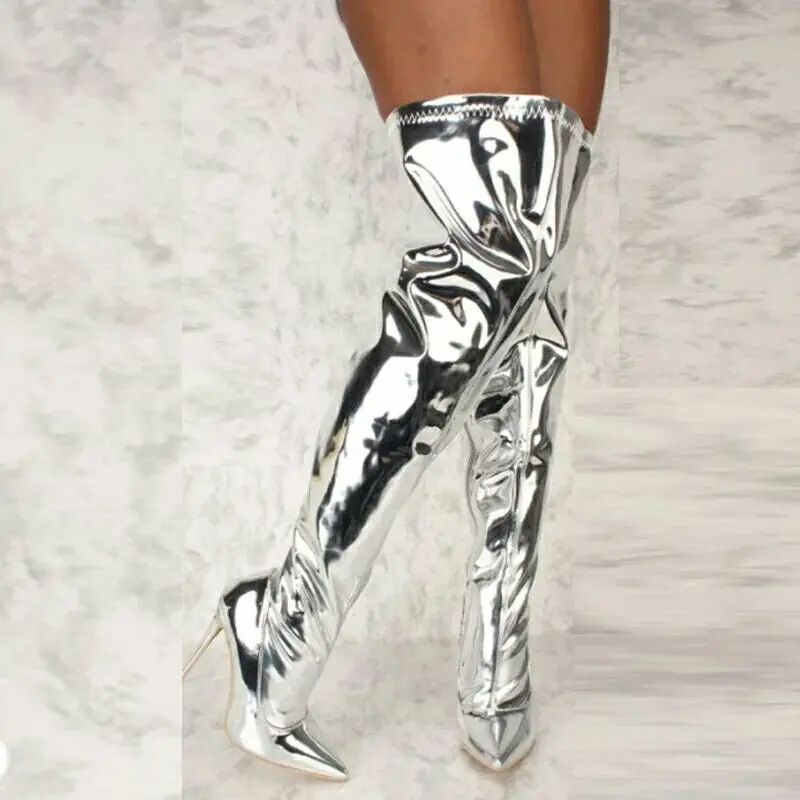 Women's Boots Mirror Over The Knee Boots Pointed Toe Stiletto Punk Boots Zip Silver Casual Party Shoes Sexy Platform High Heels
Women's Boots Mirror Over The Knee Boots Pointed Toe Stiletto Punk Boots Zip Silver Casual Party Shoes Sexy Platform High Heels